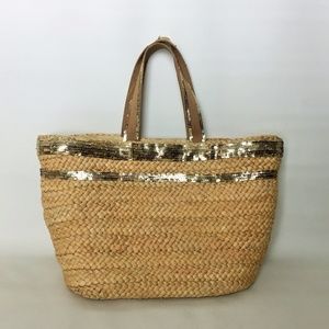 NEW Bath&Body Works Sequins Natural Straw Handbag